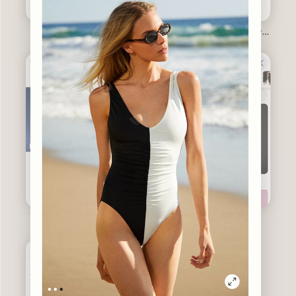 NWT solid & striped Lucia ruched one piece black white size small